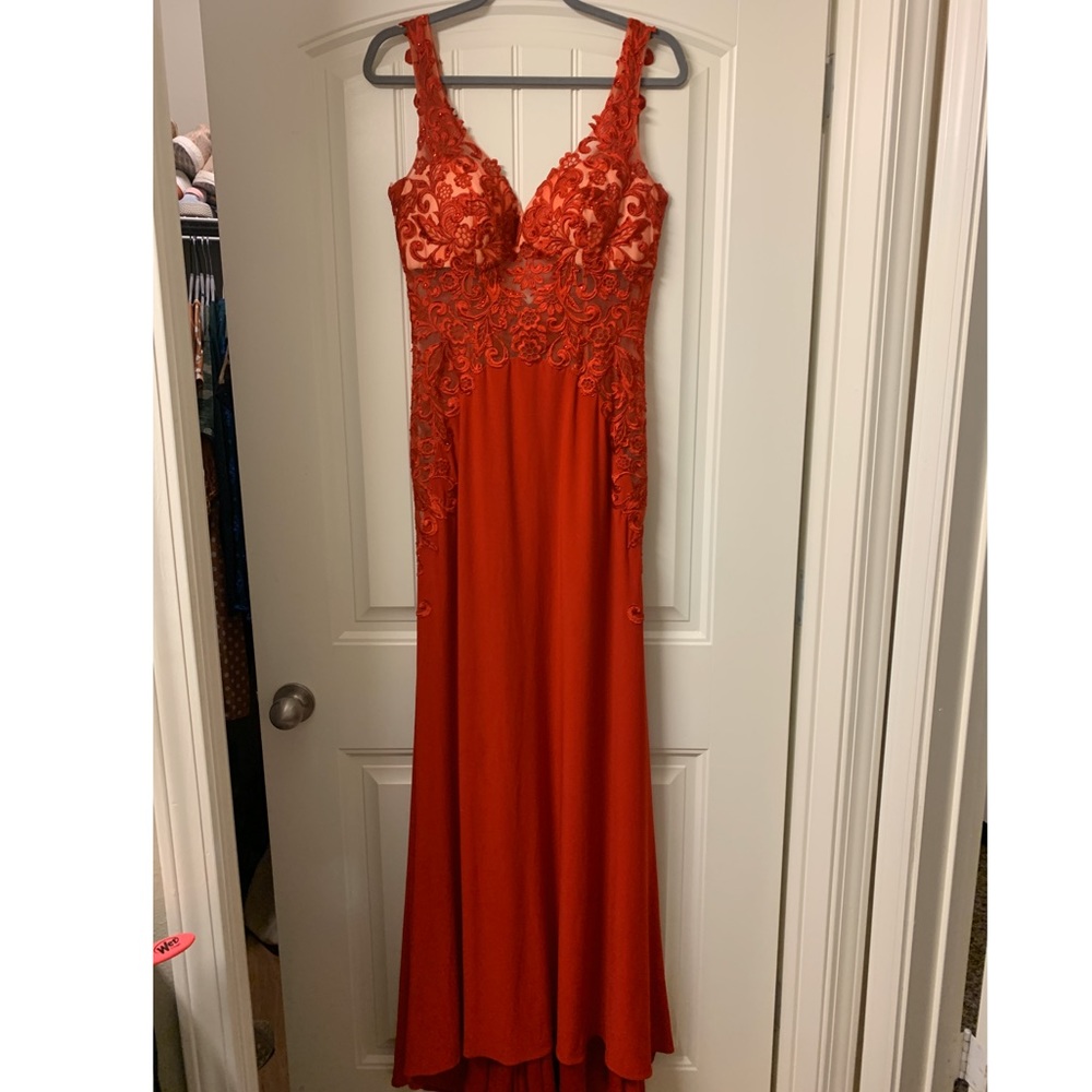 Red lace prom dress